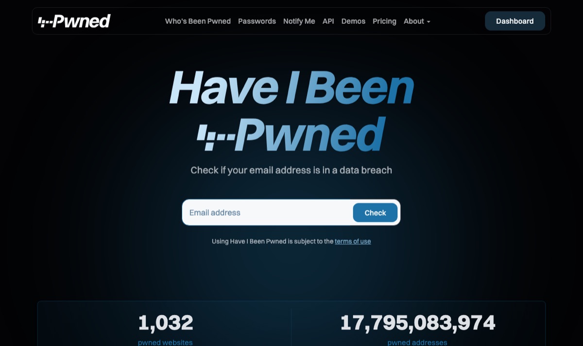 Interfaz de Have I Been Pwned con el numero de filtraciones y cuentas expuestas